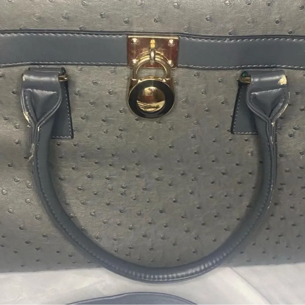 Structured Vegan Leather Tote Bag in Gray with Gold Hardware